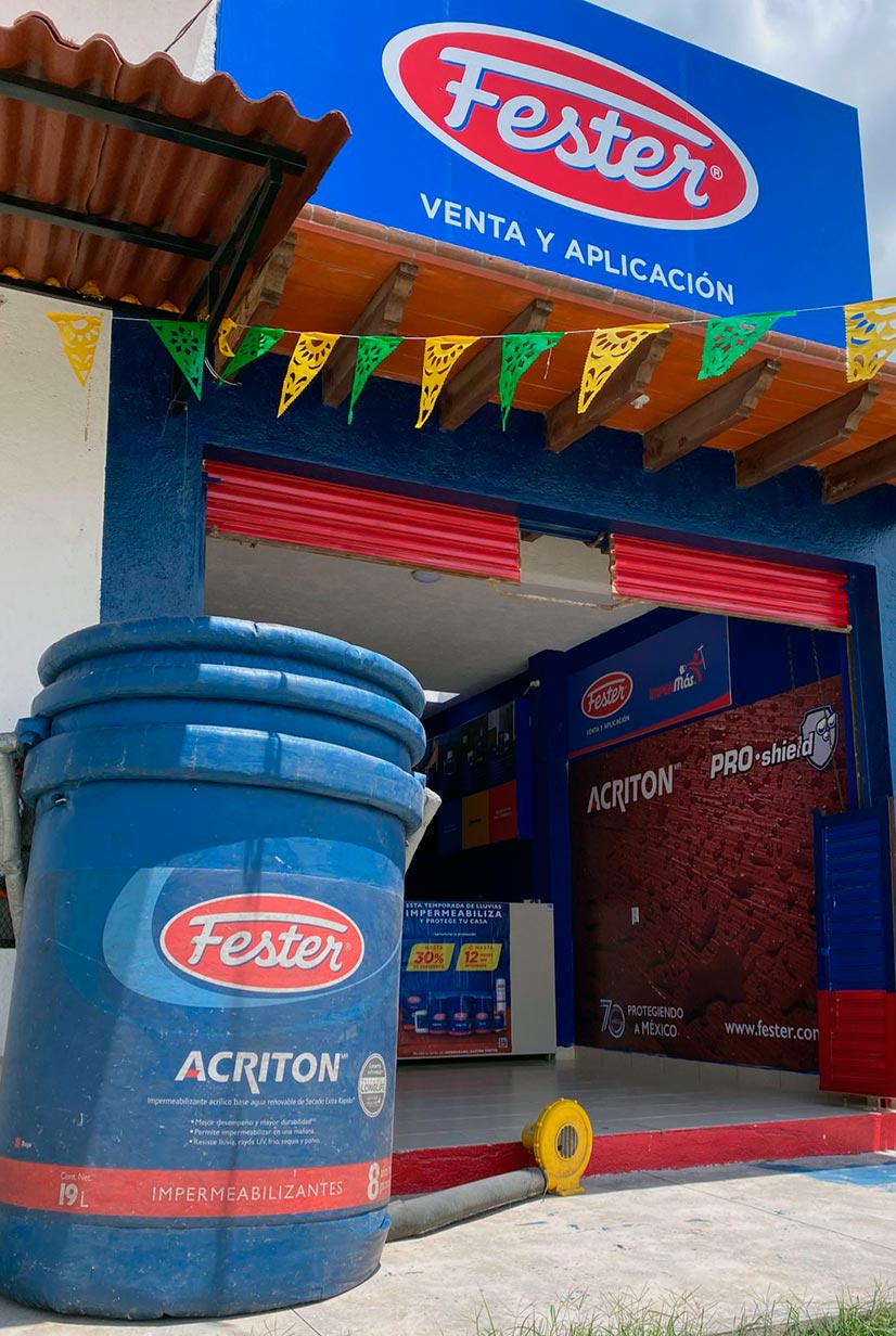 Fachada sucursal Fester Tequisquiapan venta y aplicación de impermeabilizantes